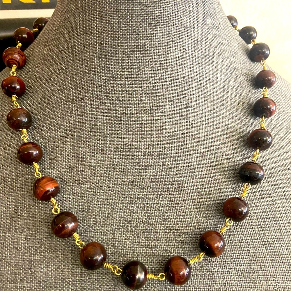 NEW HANDMADE TIGERSEYES STONE BEADS FRENCH Briollette’ NECKLACE
